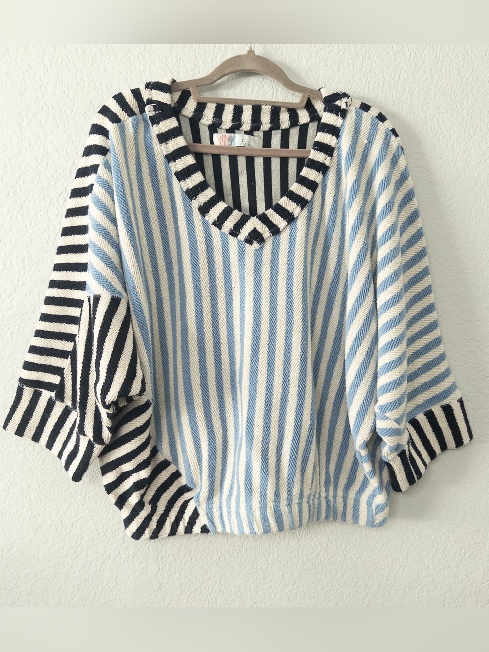 Free People BRB Pullover Nautical Stripe Oversized V-Neck Dolman Sweater XS Cozy